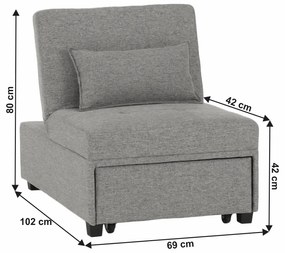 Fotoliu extensibil, material textil gri deschis, OKSIN