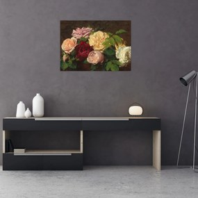 Tablou pe sticlă - Henri Fantin-Latour, Roses de Nice on a Table, reproducere (70x50 cm)