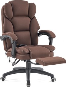 Scaun directorial, Masaj si Incalzire in 7 puncte, spatar rabatabil, suport pentru picioare, material textil premium, Maro inchis