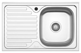 Set Masca Chiuveta Karo, Lemn Natural/Alb, 80 x 50 x 80 cm, Chiuveta Inox, Cuva dreapta