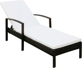 vidaXL Șezlong de plajă cu pernă, maro, poliratan