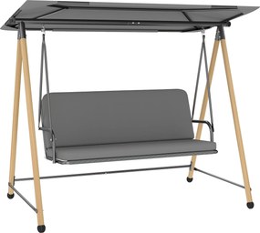 Outsunny Balansoar de Grădină cu 3 Locuri, cu Copertină Reglabilă Impermeabilă și Pernă Detașabilă, Capacitate Maximă 360 kg, 208 x 125 x 180 cm, Gri | Aosom Romania