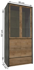 Vitrina, stejar lefkas inchis/gri, MONTANA W2D