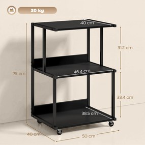 HOMCOM Suport pentru Imprimantă cu 3 Niveluri, Tavă Industrială Metalică pentru Birou, Negru | Aosom Romania