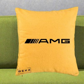 Perna Personalizata cu emblema Mercedes-AMG, 40x40 cm, Galben, Husa Detasabila, Perna Inclusa, BEKZ®