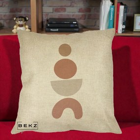 Perna Decorativa Geometric Boho Cercuri si Arc, 40x40 cm, Crem, Husa Detasabila, Perna Inclusa, BEKZ®