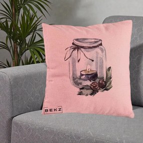 Perna Decorativa Felinar cu Lumanare si Conuri, 40x40 cm, Roz, Husa Detasabila, Perna Inclusa, BEKZ®
