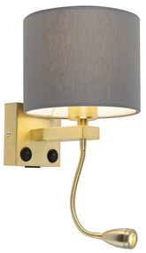 Aplică de perete Art Deco aurie cu USB și abajur gri - Brescia