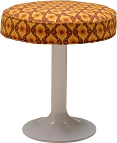 Taburet tapițat rotund din bumbac, multicolor, cu picior central și bază rotundă, 49,5 x Ø 44 cm, „Groovy”