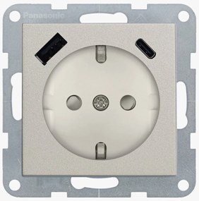 Priza simpla cu impamantare, protectie copii, USB A+C, 16A, IP20, Bronz, Panasonic Karre Plus 55
