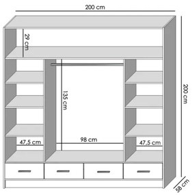 Dulap cu oglindă SANNA 200x215 cm, stejar Sonoma