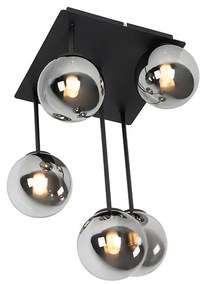 Plafoniera moderna neagra cu 5 lumini cu sticla fumurie - Atena