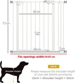 PawHut Grilaj de protecție pentru câini, barieră, grilaj de protecție pentru animale de companie, Metal, plastic, 74-87 cm, Alb | Aosom Romania