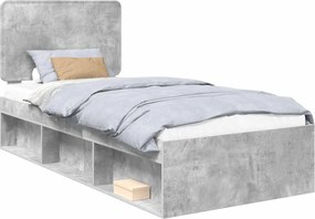 vidaXL Cadru de pat Gri Concret 75 x 190 cm Lemn de pin masiv