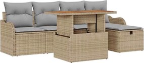 vidaXL Set de canapele pentru grădină cu pernă 6 pcs Bej poliratan