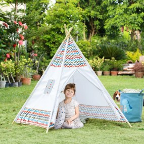 HOMCOM Cort pentru Copii de +3 Ani Tipi Infantil de Lemn Portabil cu Fereastră pentru Interior și Exterior 120x120x155 cm Alb | Aosom Romania