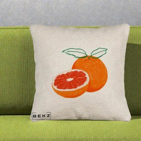 Perna Decorativa Grepfrut Citrus, 40x40 cm, Bej Canapea, Husa Detasabila, Perna Inclusa, BEKZ®