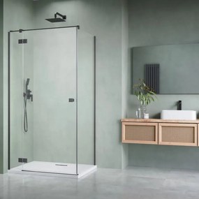 Cabina de dus dreptunghiulara cu usa batanta Radaway Essenza KDJ 80x100 cm finisaj GunMetal periat-transparent stanga