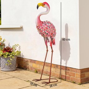 Outsunny Statuie de Grădină Flamingo, Sculptură de Pasăre din Metal cu Pene Florale, 28 x 19 x 83 cm, Roșu | Aosom Romania