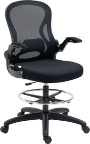 Vinsetto Scaun de Birou Ergonomic, Scaun Rotativ din Plasă, Reglabil pe Înălțime cu Suport pentru Picioare și Cotiere Rabatabile, Capacitate 120kg, Negru | Aosom Romania