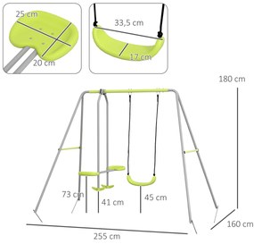 Outsunny Leagăn 2 cadru portic cu 1 leagăn și față în față 255 x 160 x 180 cm greutate maximă 135 kg verde gri | Aosom Romania