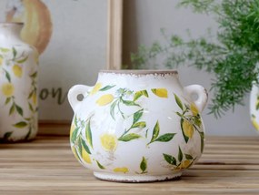 Ghiveci din ceramică, pictat manual, crem, H13.5/D17 cm, Limone