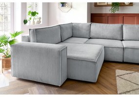 Colțar gri deschis cu tapițerie din catifea reiată (cu colț pe partea stângă ) Nihad modular – Bobochic Paris