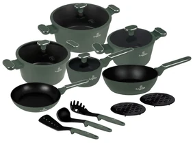 Set oale si tigai 15 piese Green Matt Berlinger Haus BH 8208, verde mat
