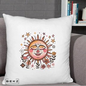 Perna Decorativa Soare Retro Boho Floral, 40x40 cm, Alb Pufos, Husa Detasabila, Perna Inclusa, BEKZ®