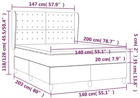 Pat box spring cu saltea, gri inchis, 140x200 cm, catifea Morke gra, 140 x 200 cm, Nasturi de tapiterie