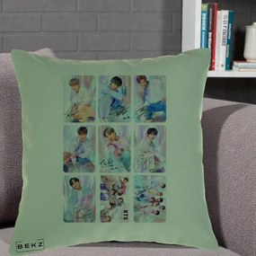 Perna Personalizata K-pop BTS Colaj 9 Fotografii Autografe Individual, 40x40 cm, Verde, Husa Detasabila, Perna Inclusa, BEKZ®