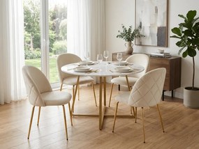 Scaun bucatarie INCA VELVET din catifea cu picioare aurii, crem