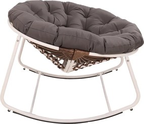 Scaun Balansoar tip Ou, Șezlong din ratan PE, cadru metalic, pernă căptușită, pentru exterior si interior, Gri