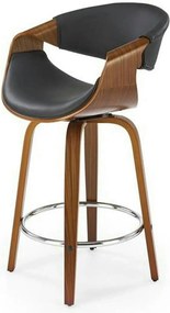 Scaun bar lemn spatar H123, negru/nuc, piele ecologica, 55x51x91 cm