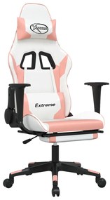 3143708 vidaXL Scaun de gaming cu suport picioare, alb/roz, piele ecologică