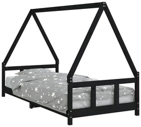 834455 vidaXL Cadru pat pentru copii, negru, 90x200 cm, lemn masiv de pin