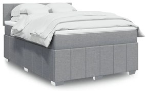 vidaXL Pat continental cu saltea, gri deschis, 160x200 cm, textil