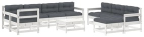 3186089 vidaXL Set mobilier de grădină cu perne, 10 piese, alb, lemn masiv