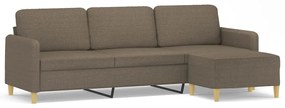 3153610 vidaXL Canapea cu 3 locuri și taburet, taupe, 210 cm, textil