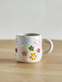 Cană din ceramică artizanală, natur, pictată manual cu flori, 6x7 cm, 110 ml, „Millie"