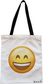 Sacosa de Panza pentru Cumparaturi, Geanta Tote, model Happy Emoji, Cu fermoar, 38x34.5 cm, Alba, BEKZ®