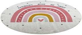 BAMBINO 47810 covor rotund lavabil Curcubeu, puncte pentru copii anti-alunecare - alb / roz