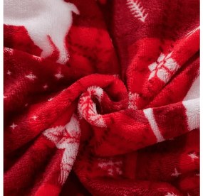 Set Lenjerie cocolino VELVET CHRISTMAS rosu + Cearsaf Cocolino microplus cu elastic SOFT 180x200 cm alb, pat dublu