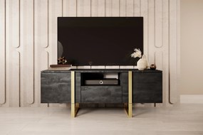 Comodă TV Verica 150 cm cu nișă - cărbune / picioare aurii