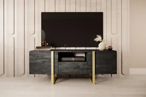 Comodă TV Verica 150 cm cu nișă - cărbune / picioare aurii