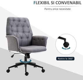 Vinsetto Scaun de Birou Ergonomic Capitonat Înălțime Reglabilă Cotiere Tesatura Efect In 66x69x89.5-97cm Gri Închis | Aosom Romania