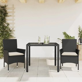 3278537 vidaXL Set mobilier de grădină cu perne 3 piese negru poliratan&sticlă