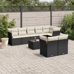 3249755 vidaXL Set mobilier de grădină cu perne, 9 piese, negru, poliratan