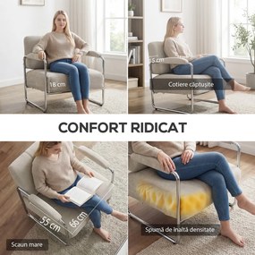 HOMCOM Fotoliu de Living cu Șezut Gros, Spațios, Cusături Duble, Fotoliu pentru Dormitor în Chenille Moale, Ușor de Asamblat, Cadru din Oțel, pentru Living, Birou, Bej | Aosom Romania