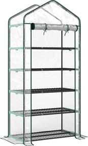 Outsunny Seră tip căsuță cu 5 niveluri, cu ușă rulabilă, din oțel și polietilenă, 90x49x193 cm, transparentă | Aosom Romania